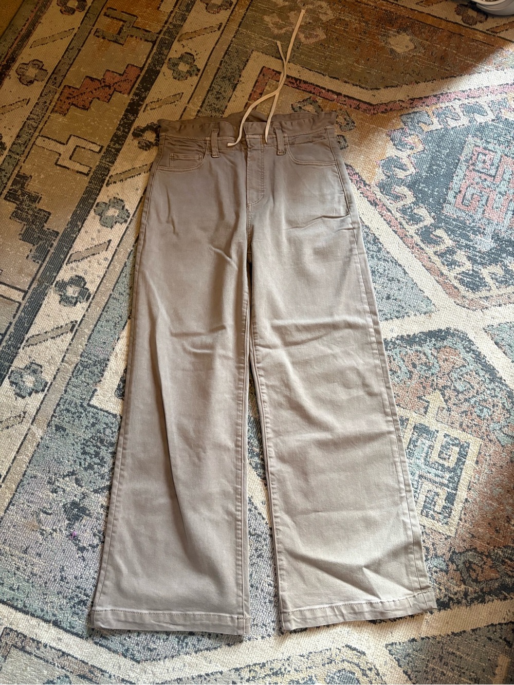 PAIGE Wide Leg Drawstring Pants in Taupe - Picture 3 of 9